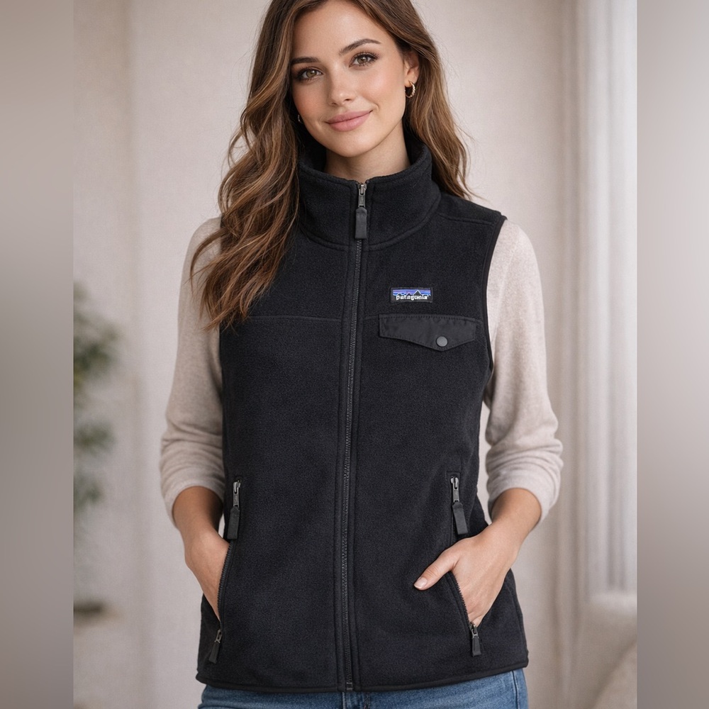 Patagonia SYNCHILLA Women’s Black Fleece Vest with Zipper Pockets Size S